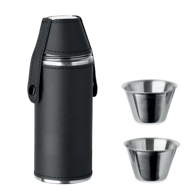 Hip flask with shot cups