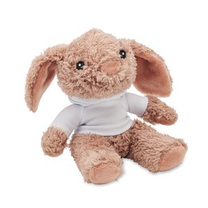 Bunny plush wearing a hoodie