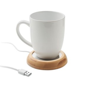 Bamboo mug warmer with USB