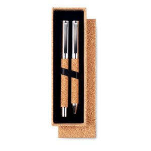 Metal Ball pen set in cork box